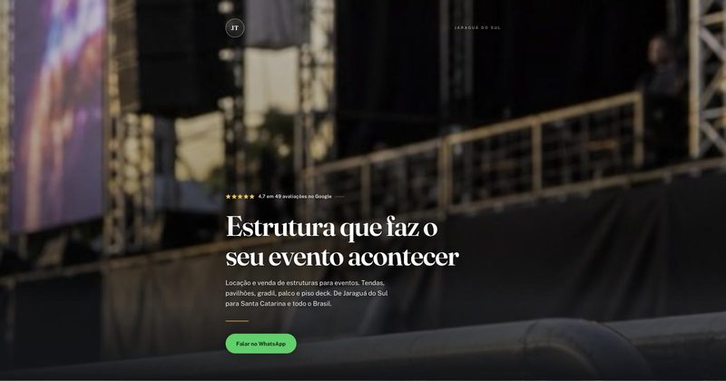 Primeira tela do site Jaraguá Tendas